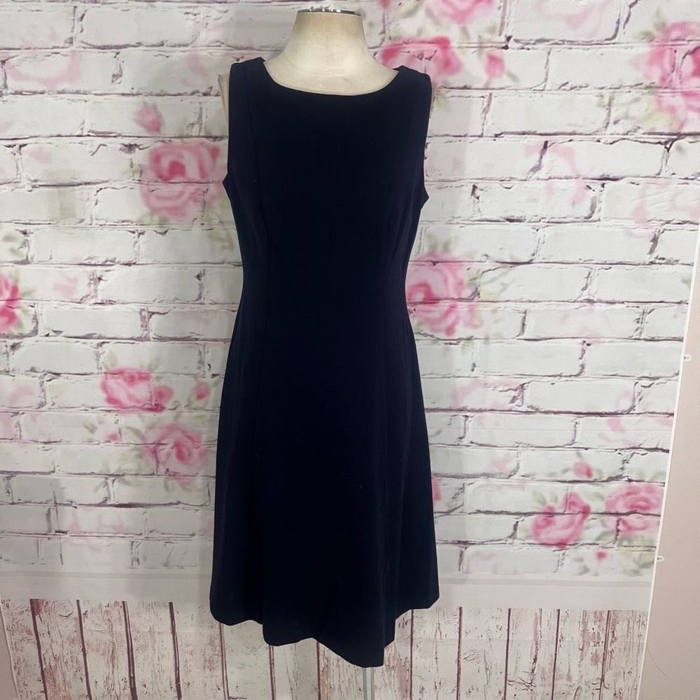 Talbots sleeveless navy blue a-line jersey work dress